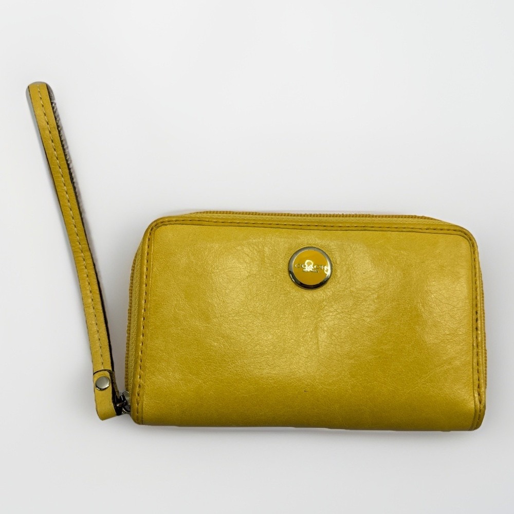 Coach Yellow Wristlet Bag Silver Hardware, Wrist Strap Inner Pockets Zip 6 In